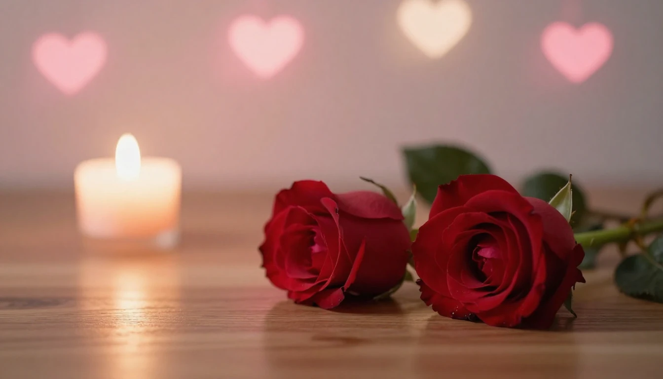 A soft and ethereal scene featuring two delicate red roses l...