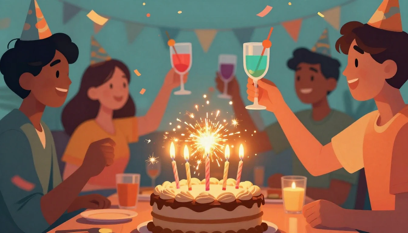 A vibrant and joyful illustration of a birthday celebration,...