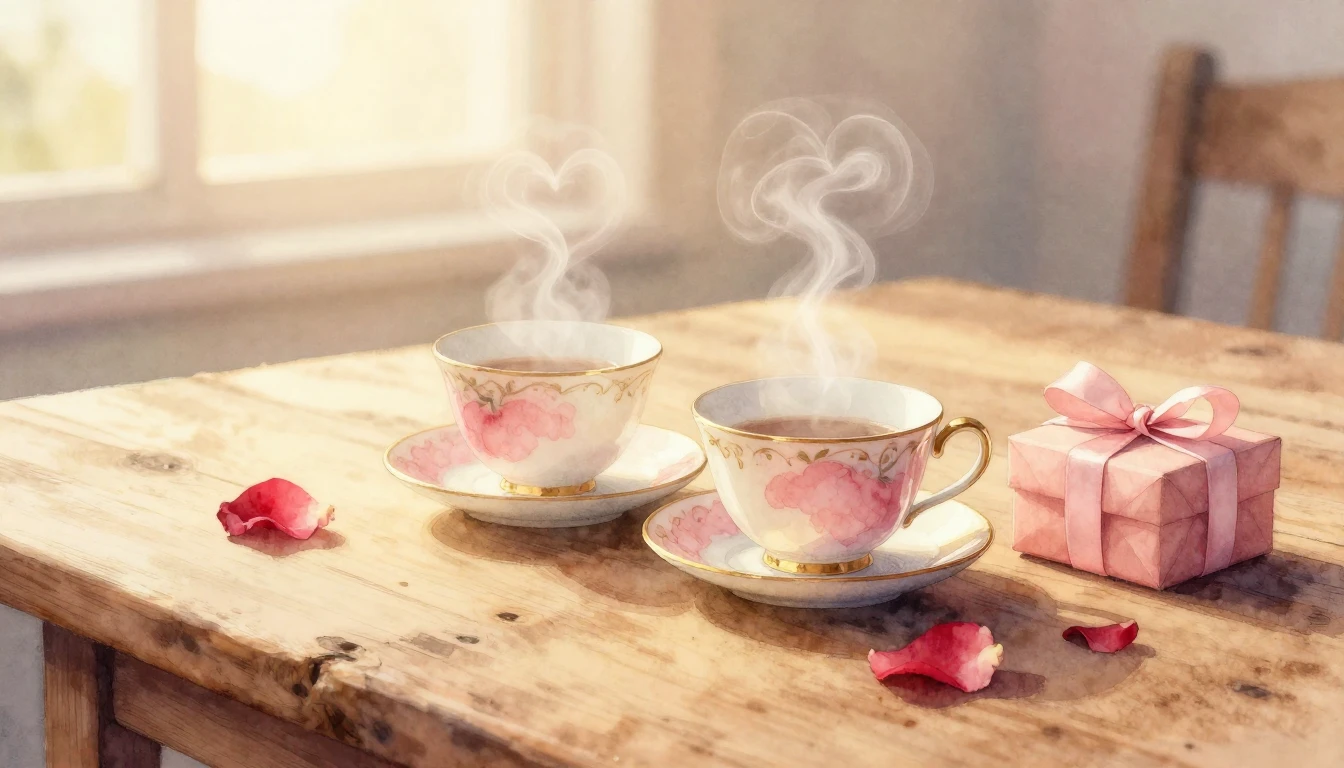 A beautiful watercolor painting of two delicate porcelain cu...