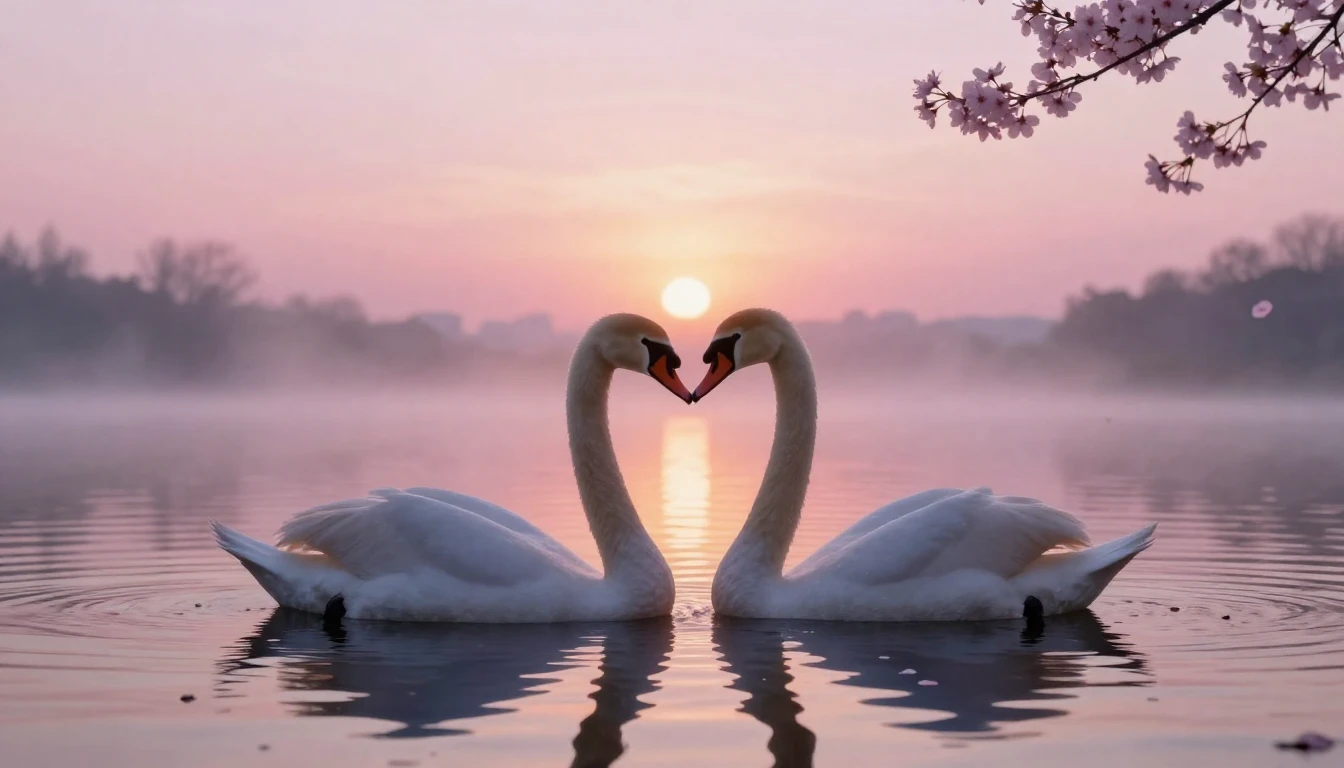 A dreamy and romantic scene featuring two delicate silhouett...