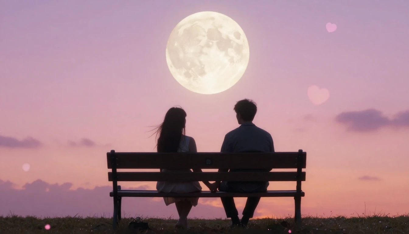 A romantic and soft composition showing two silhouetted figu...