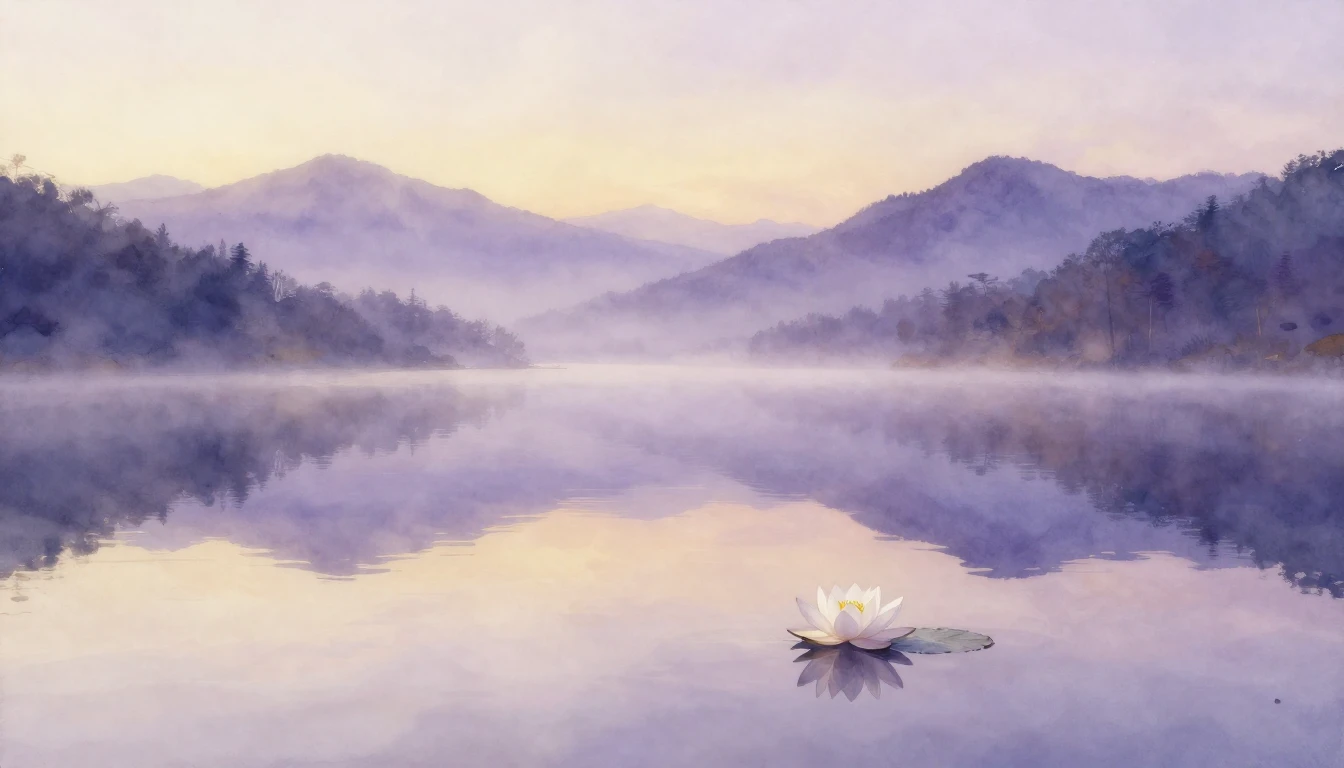 A breathtaking watercolor painting of a tranquil mountain la...