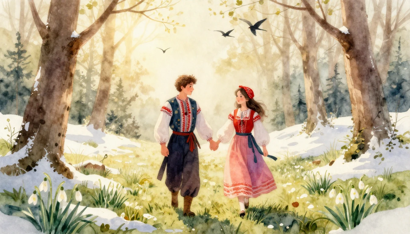 A romantic watercolor painting representing the Romanian hol...