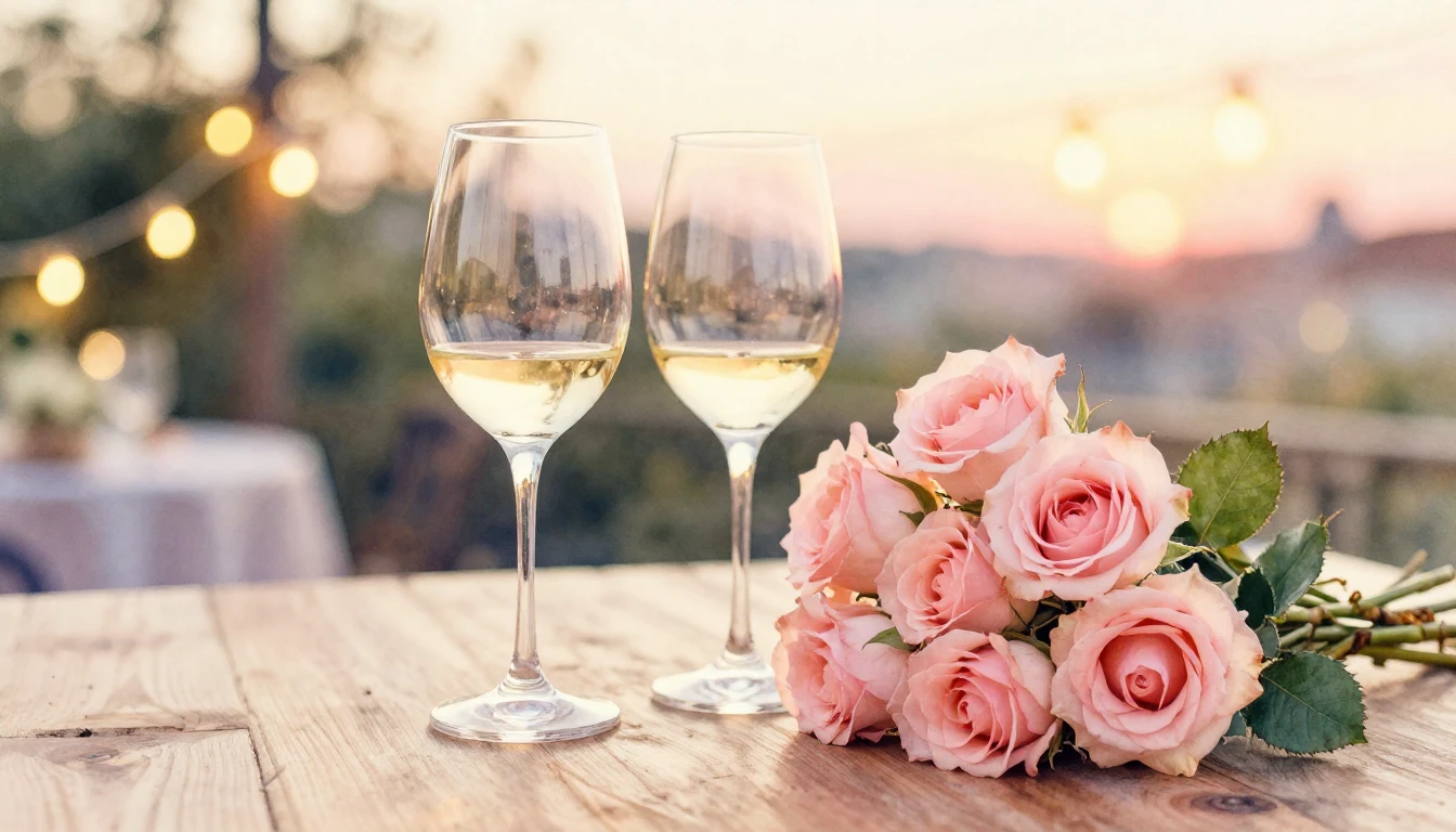 A beautiful watercolor painting of two elegant wine glasses ...