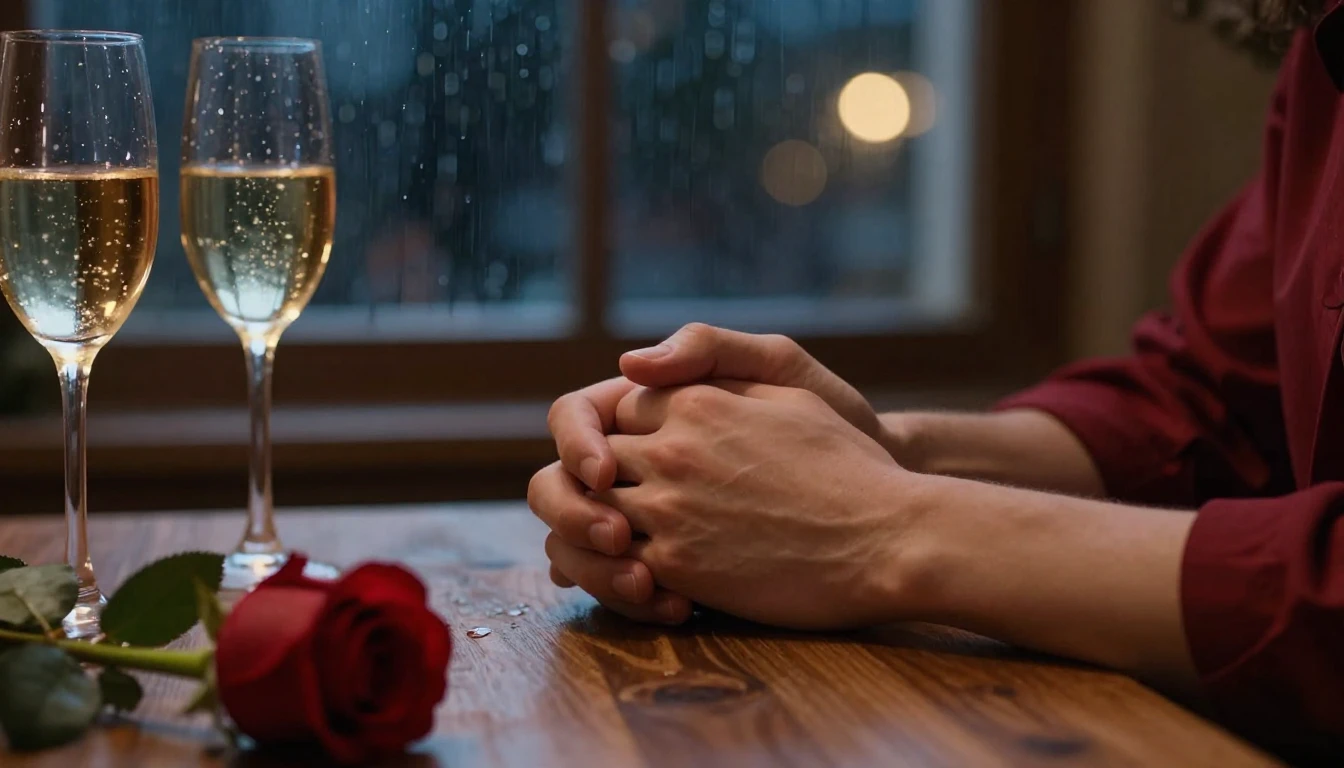 A romantic and intimate cinematic close-up shot of a couple'...