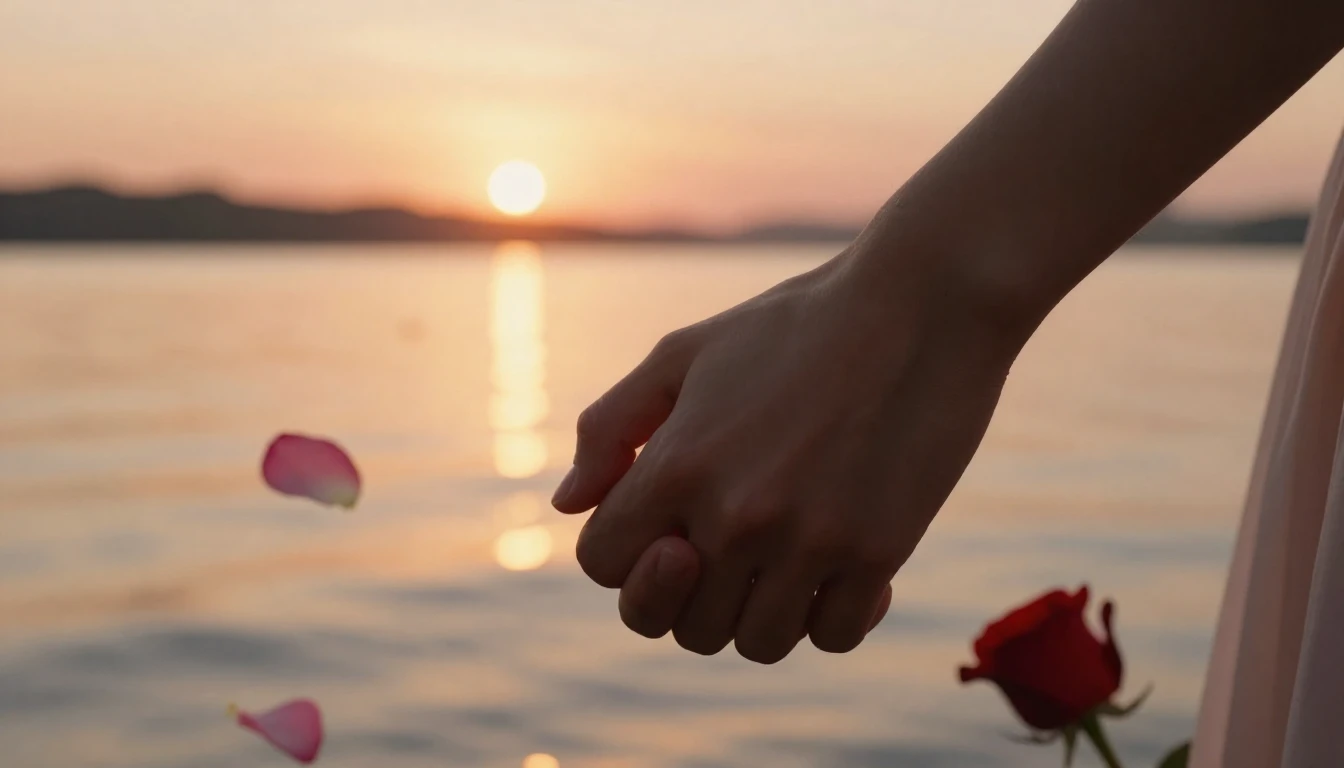 A romantic and emotional close-up scene of a couple holding ...