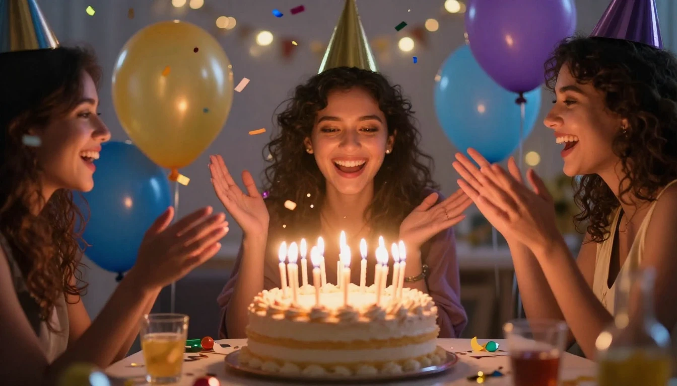 A vibrant and festive birthday celebration scene focusing on...