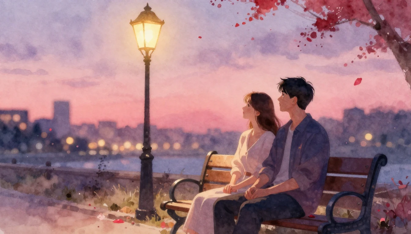 A romantic and emotional watercolor painting illustrating a ...