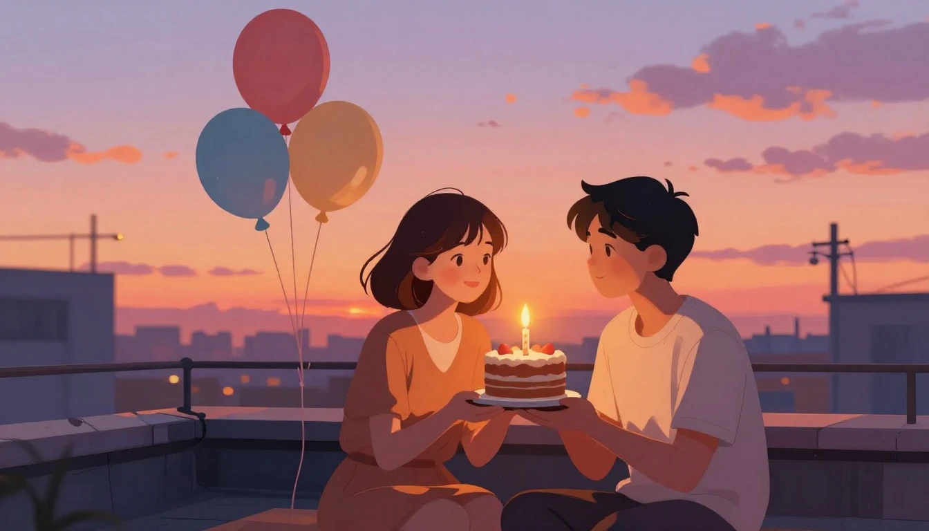 A warm and festive illustration showing two friends sitting ...