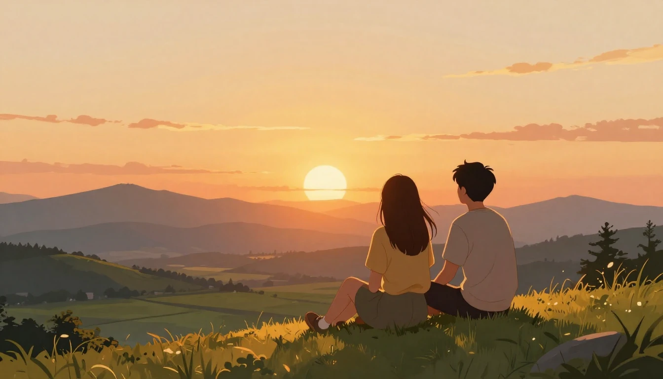 A warm and nostalgic illustration of two friends sitting on ...