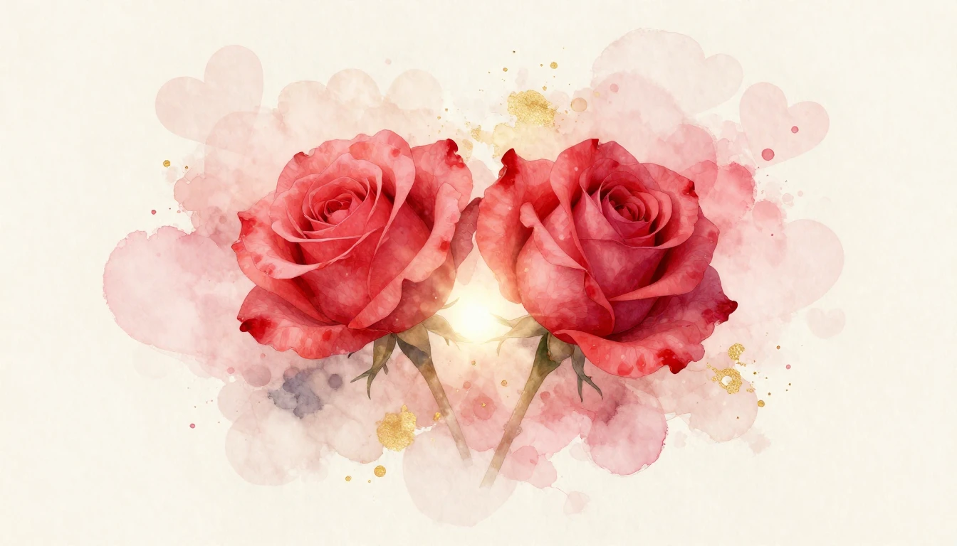 A beautiful watercolor painting of two delicate red roses in...