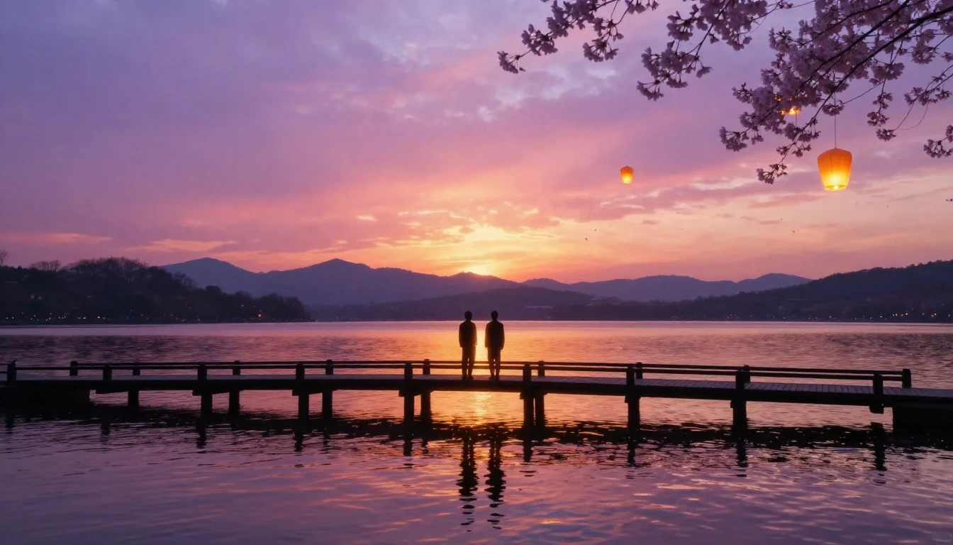 A breathtakingly beautiful scene of two glowing silhouettes ...