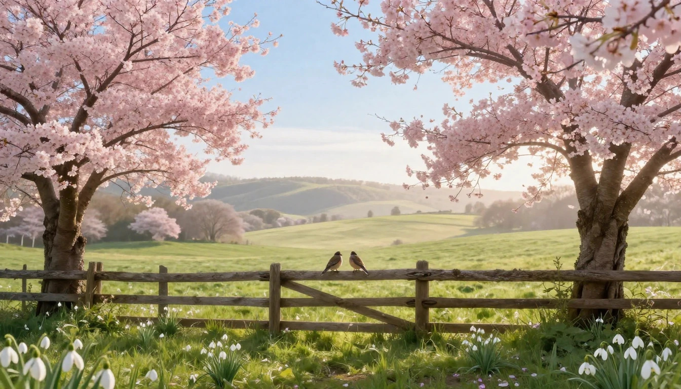 A breathtaking spring landscape in a rural setting. Delicate...