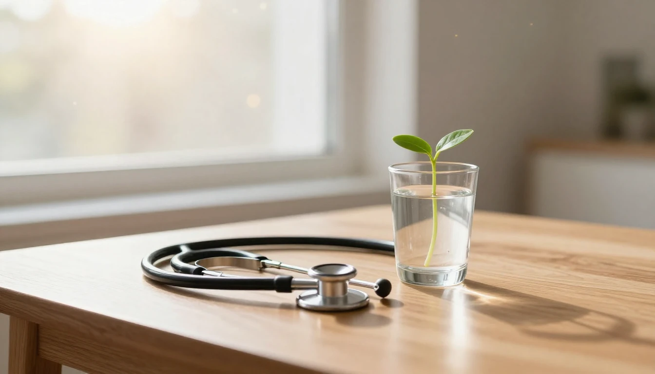 A serene and minimalist composition representing healing and...