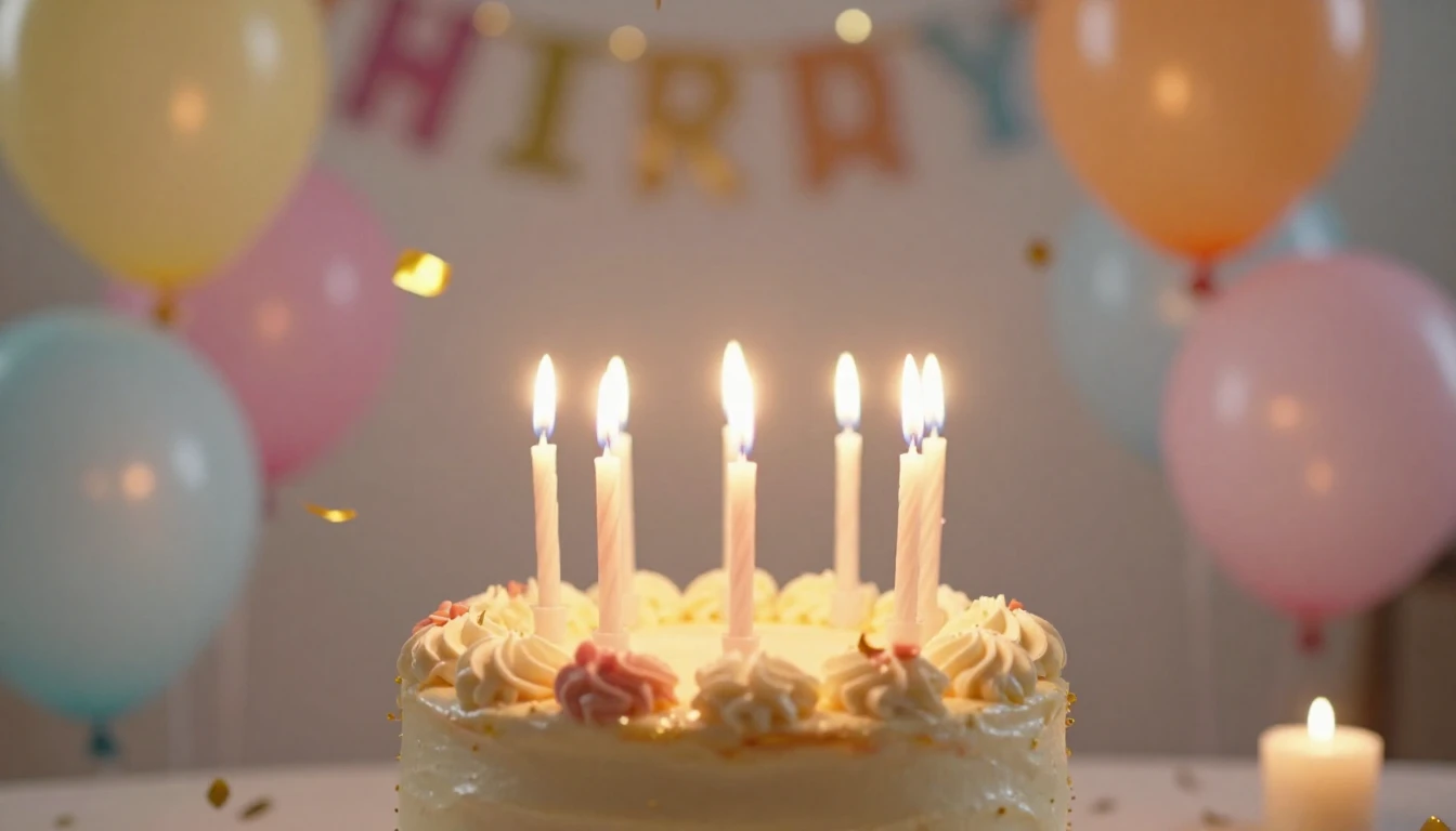 A warm and magical birthday celebration scene, focus on a be...