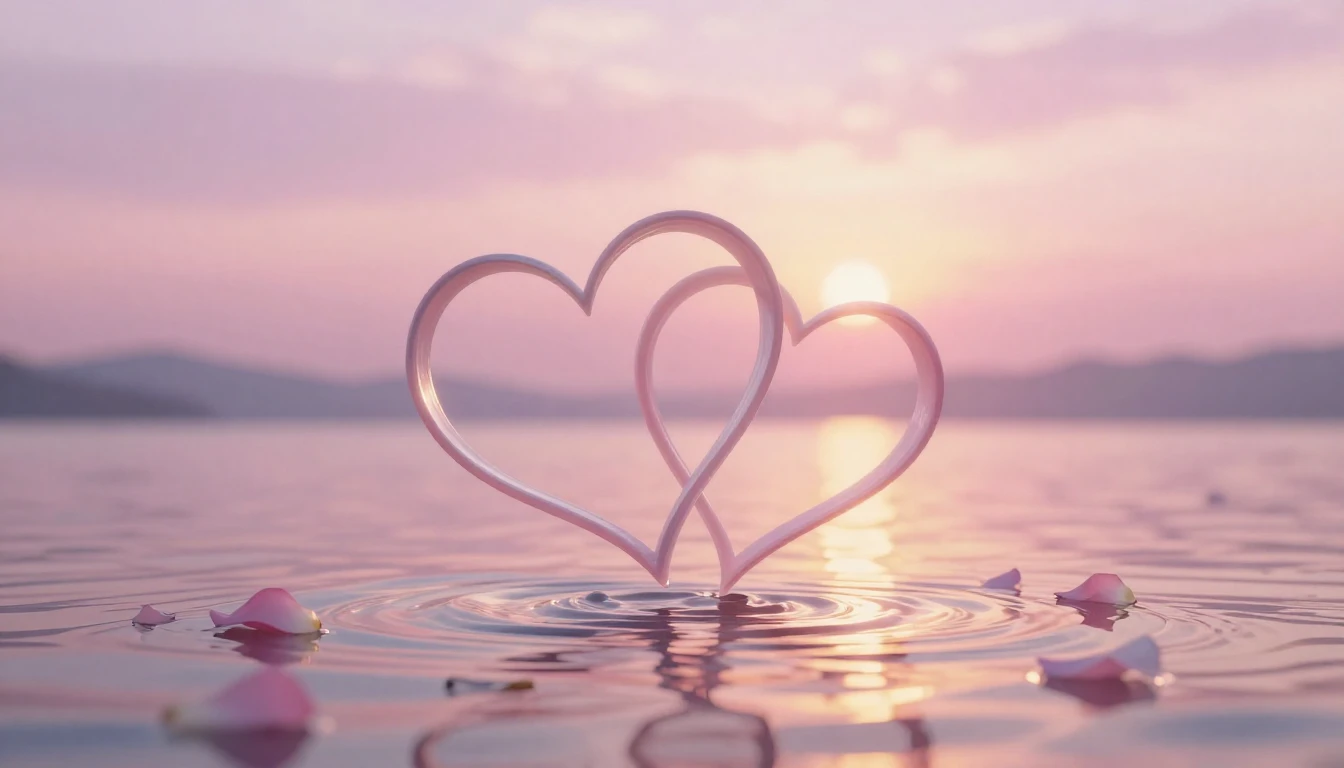 A beautiful and delicate scene featuring two stylized hearts...