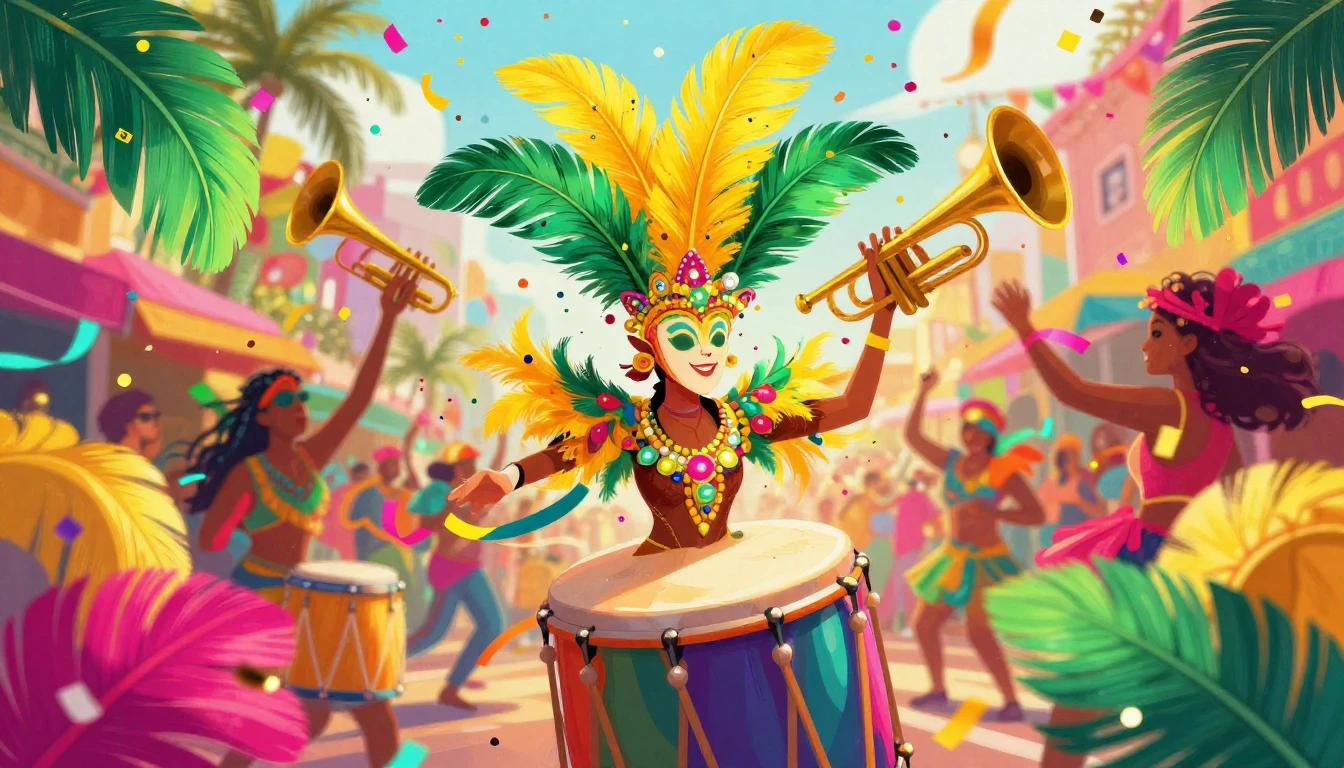 A dynamic and colorful digital illustration of a Carnival ce...
