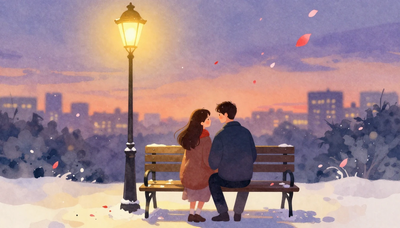 A romantic illustration of a couple sitting on a vintage par...