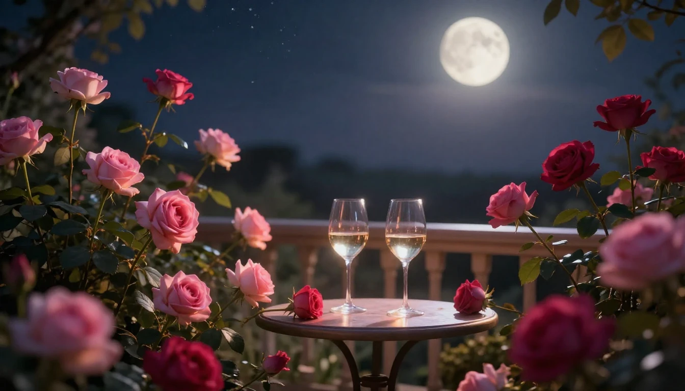 A dreamy and romantic scene of a quiet balcony overlooking a...