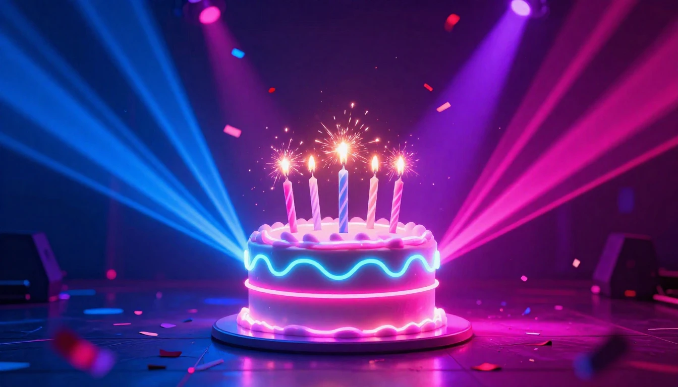 A vibrant and energetic birthday concept art featuring a glo...