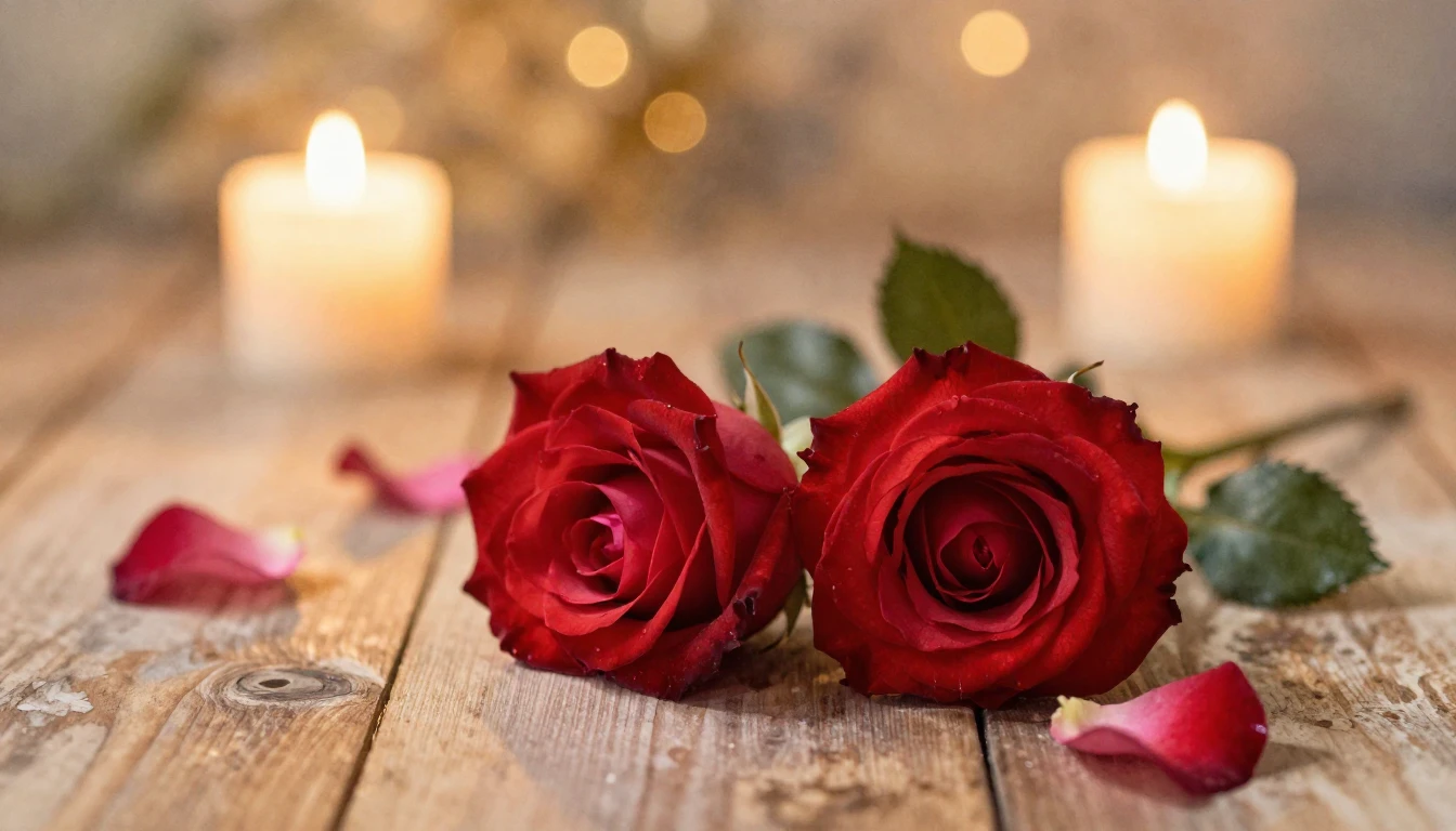 A soft watercolor painting of two elegant red roses intertwi...