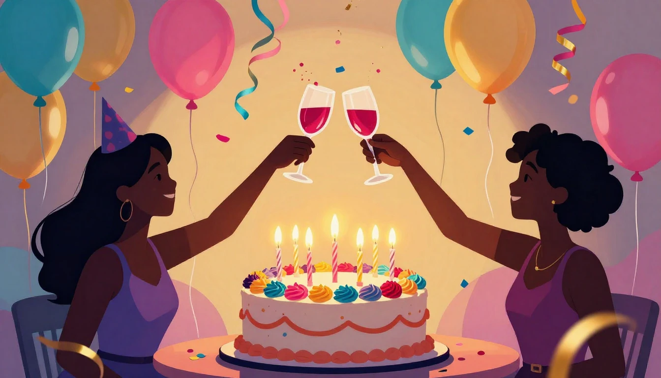 A vibrant and festive birthday celebration scene. In the cen...