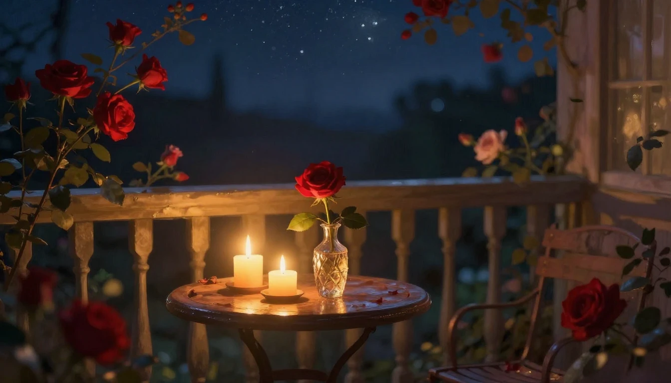 A dreamy, impressionistic scene of a quiet balcony overlooki...