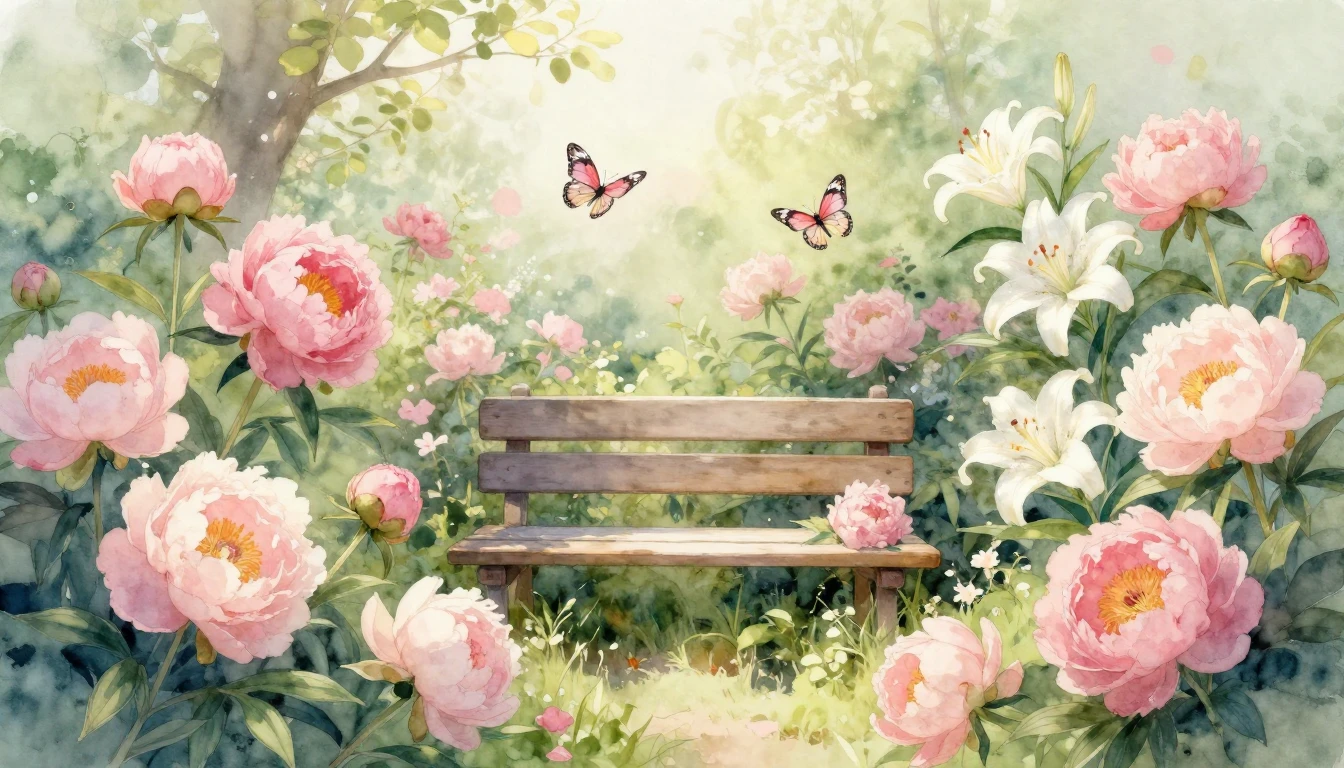 A beautiful watercolor painting of a blooming garden filled ...