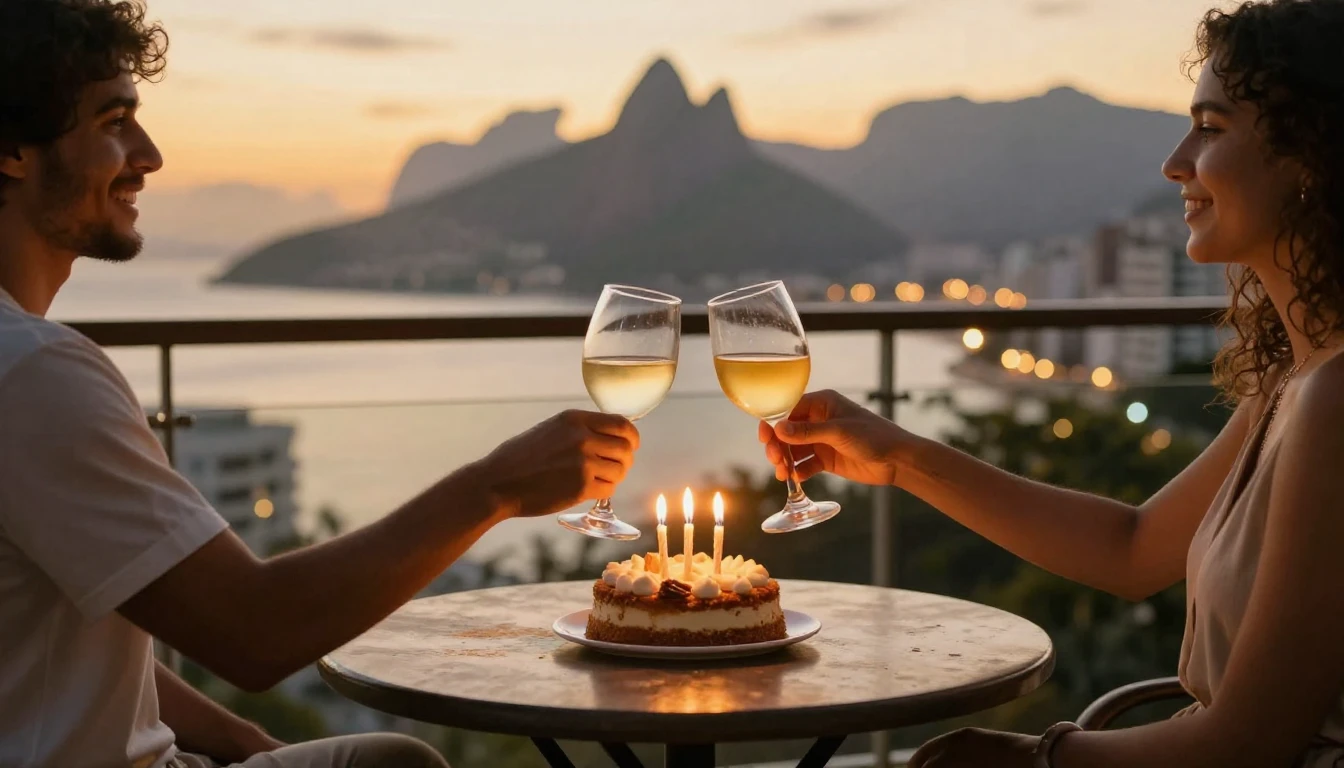 A warm and inviting scene of a birthday celebration on a bal...