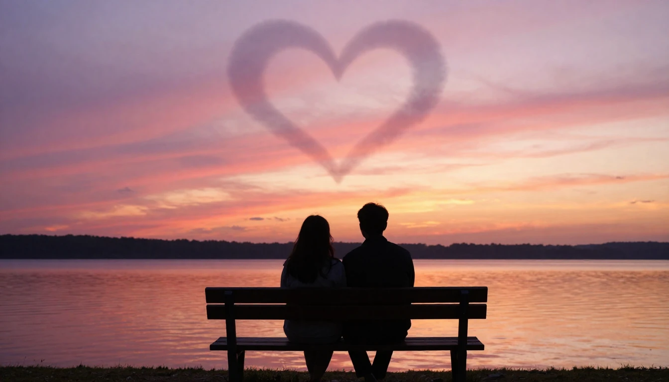 A romantic and intimate scene showing two silhouettes sittin...