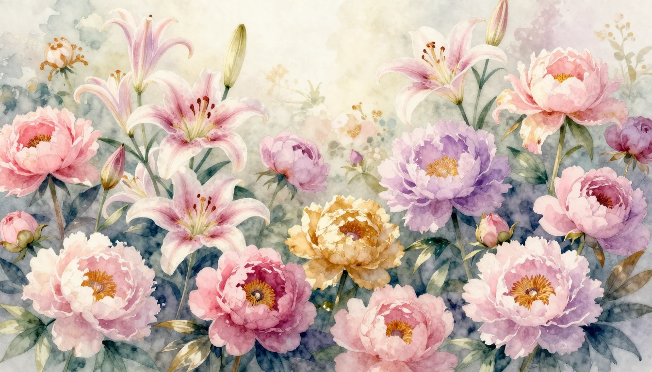 A beautiful and vibrant watercolor painting of a blooming ga...