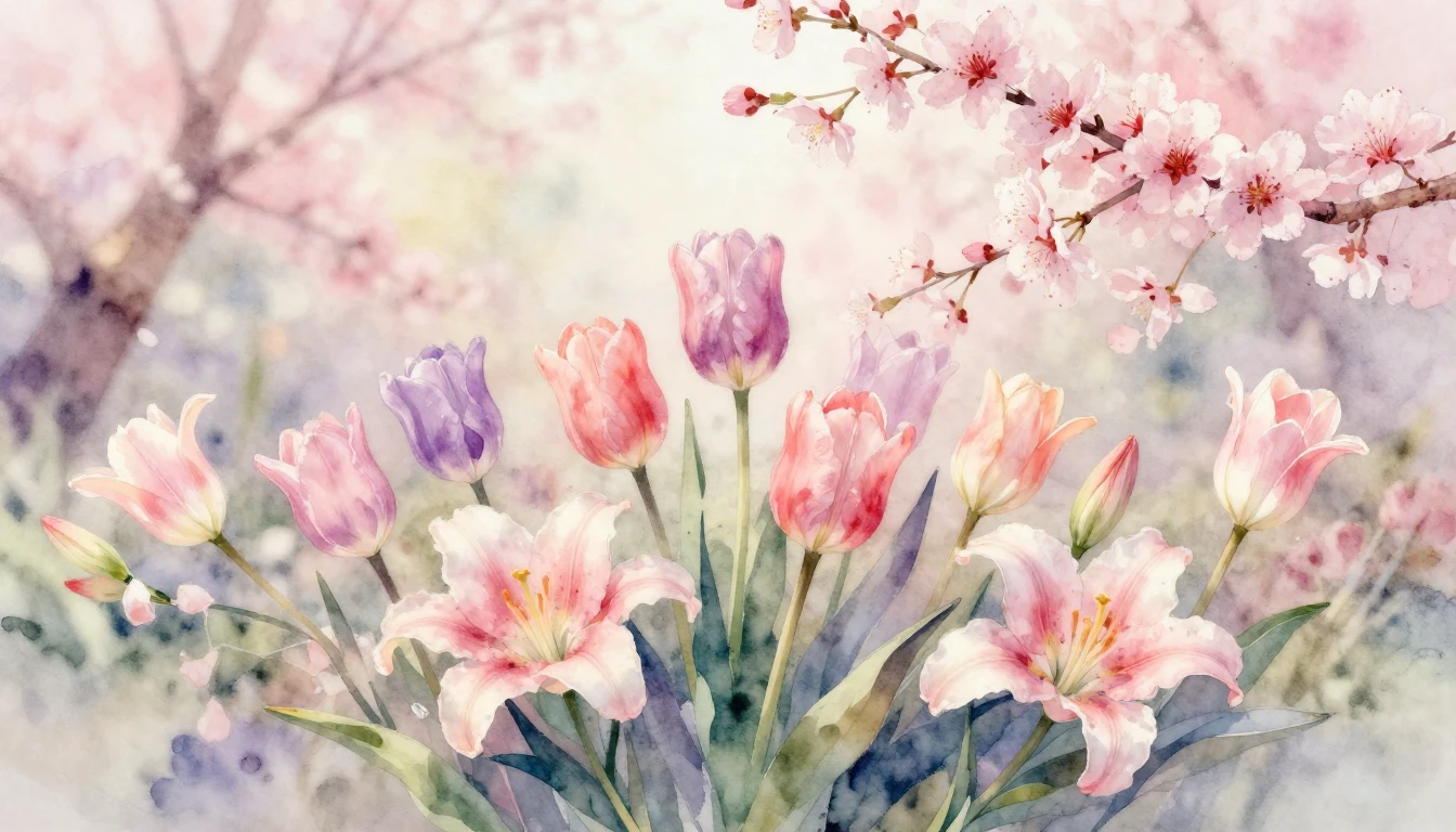 A beautiful and delicate watercolor painting of a blooming s...