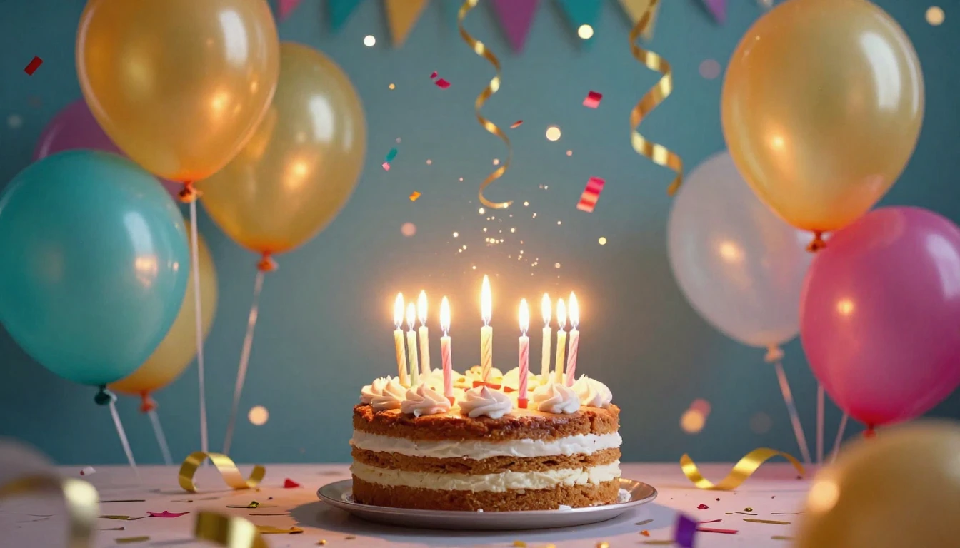 A vibrant and colorful birthday celebration scene without sp...