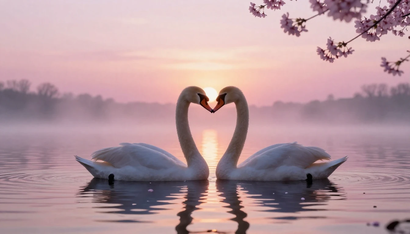 A beautiful and delicate scene featuring two silhouettes of ...