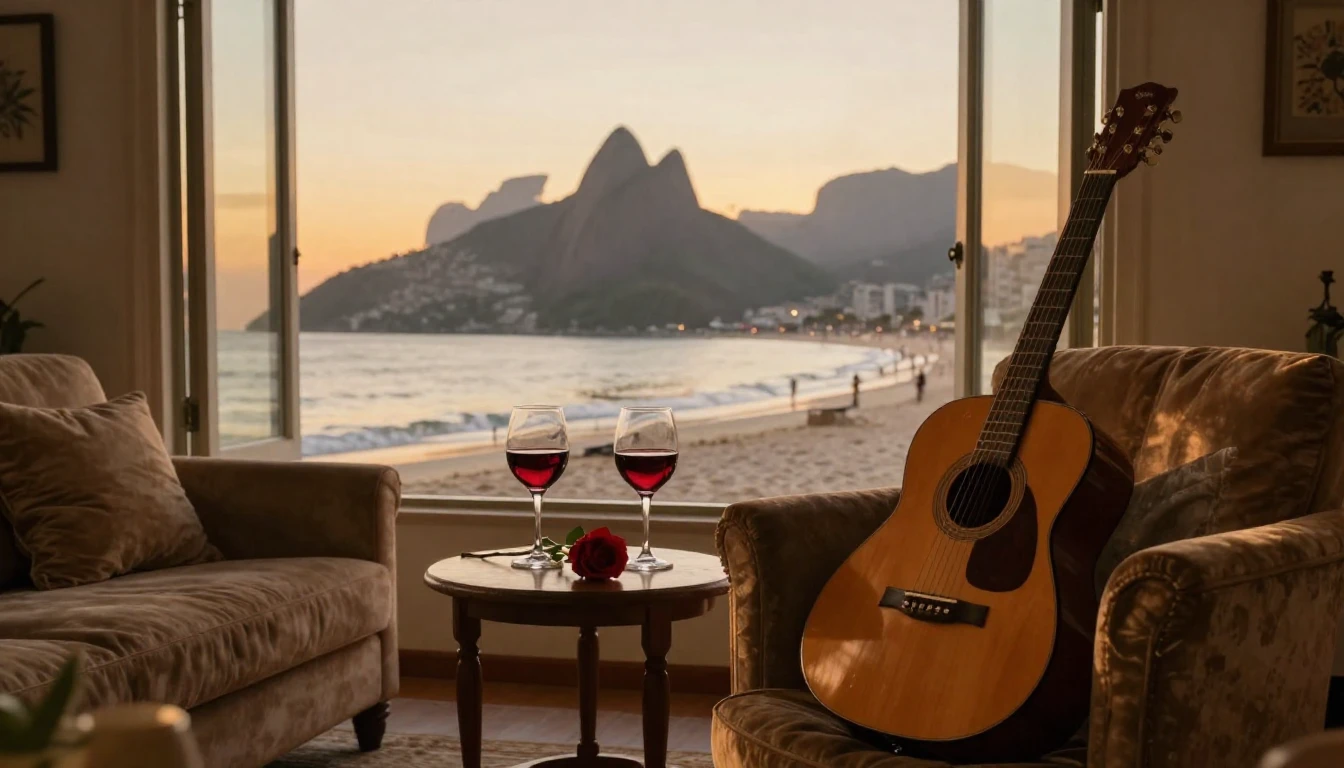 A romantic and intimate scene featuring a cozy living room w...