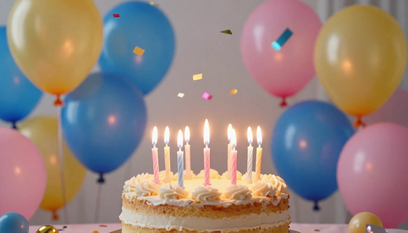 A vibrant and colorful birthday celebration scene, focusing ...