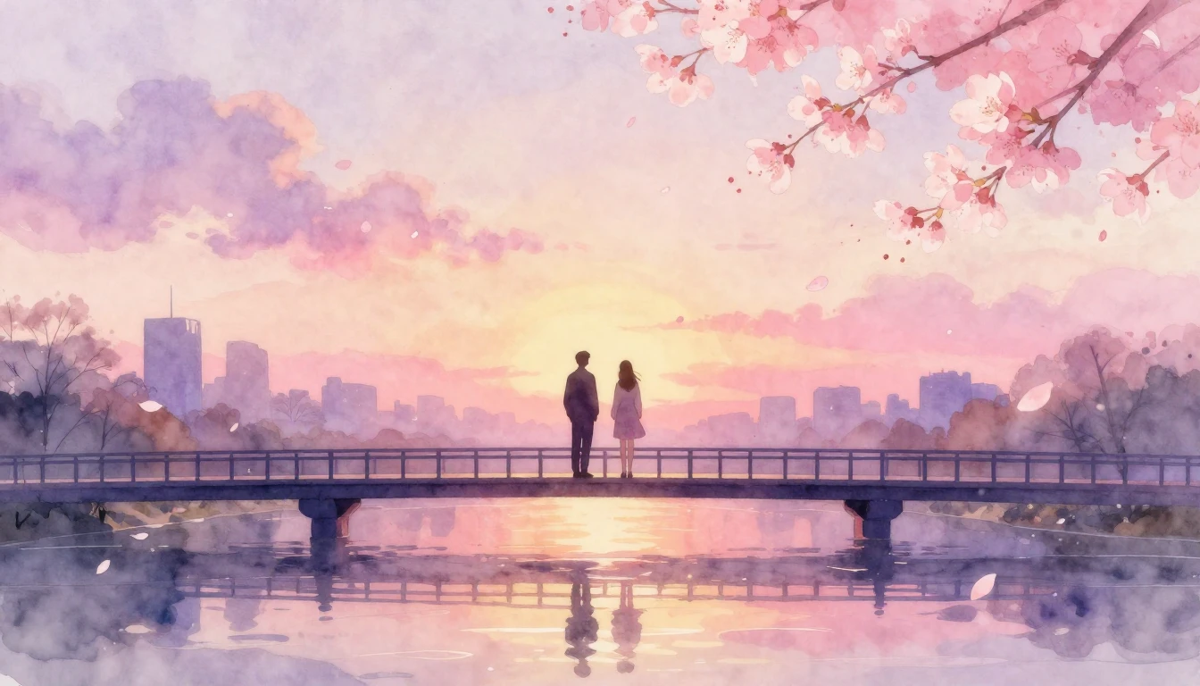 A beautiful watercolor painting of two silhouettes standing ...