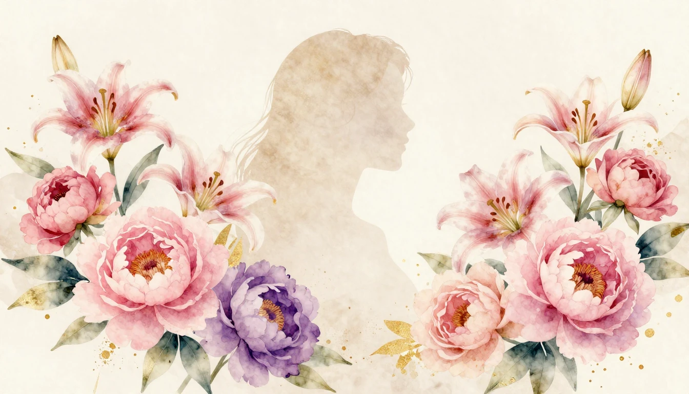 A beautiful watercolor painting of various blooming flowers ...