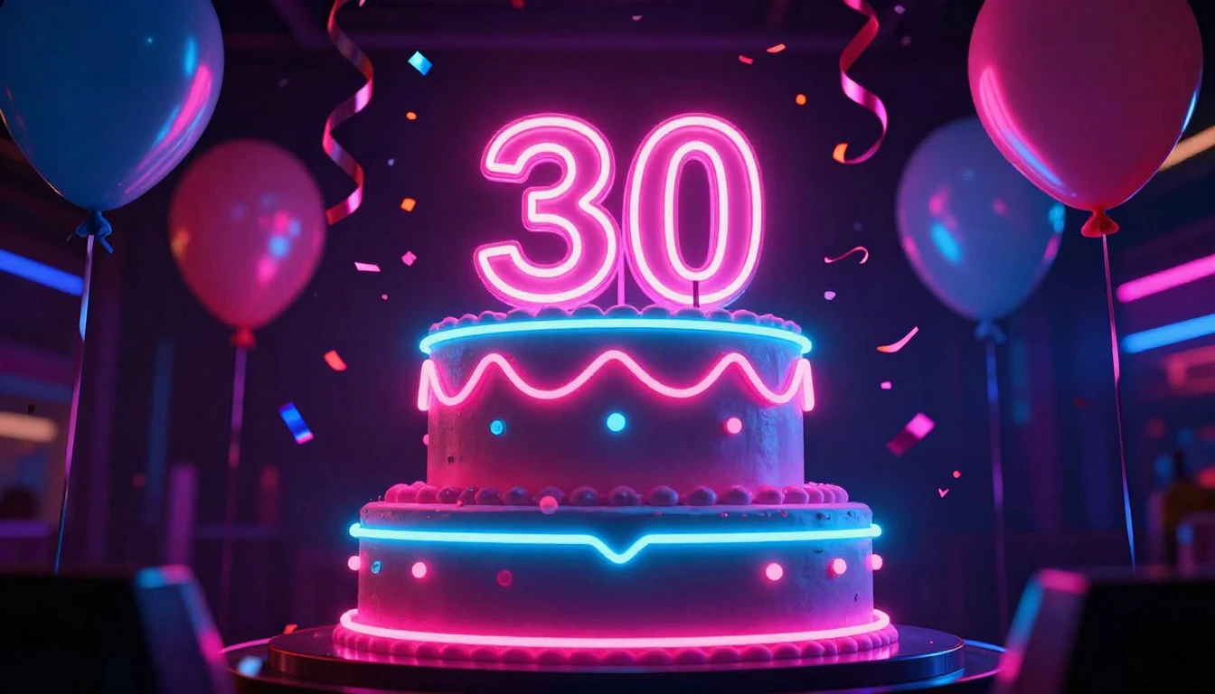 A vibrant and electric party scene centered around a large, ...