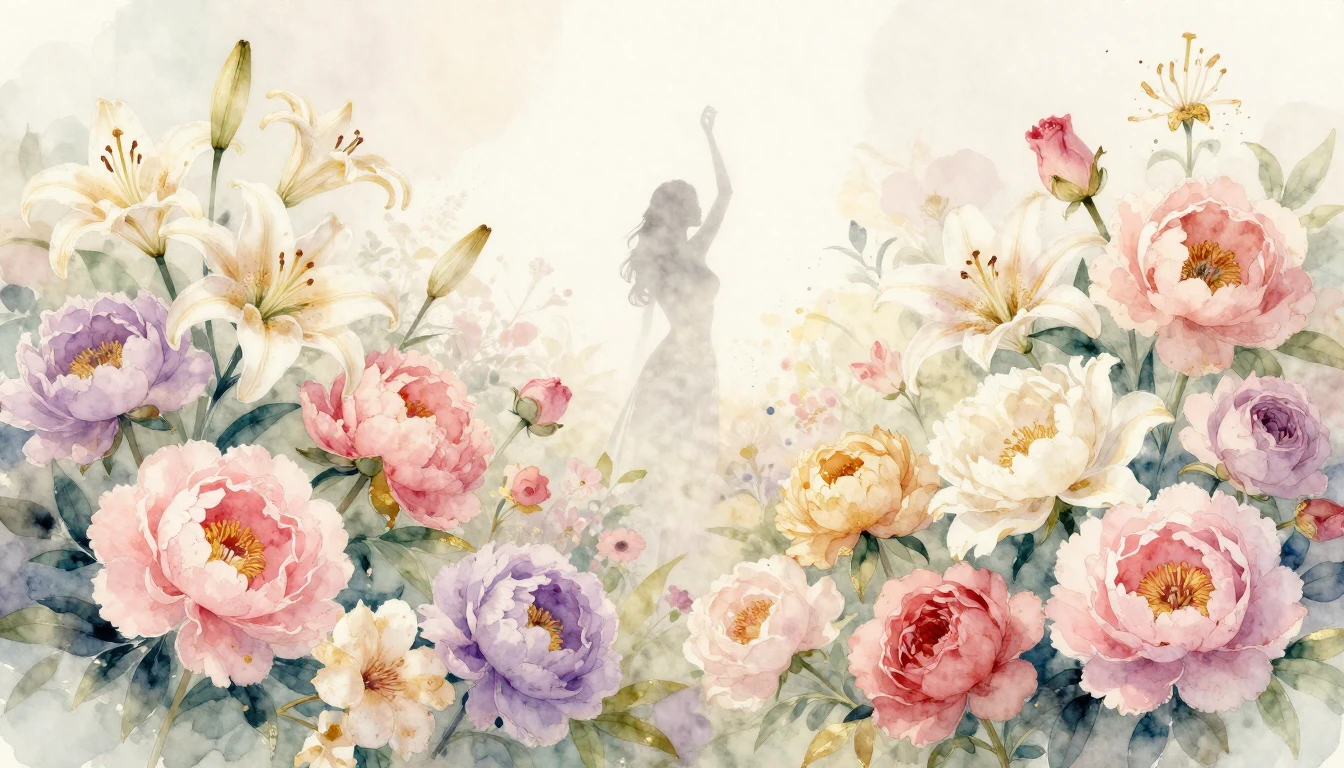 A beautiful watercolor painting of a blooming garden with va...