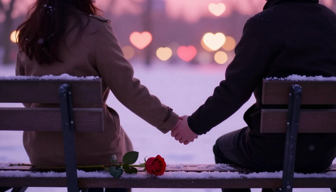 A romantic and dreamy scene featuring a silhouette of a coup...