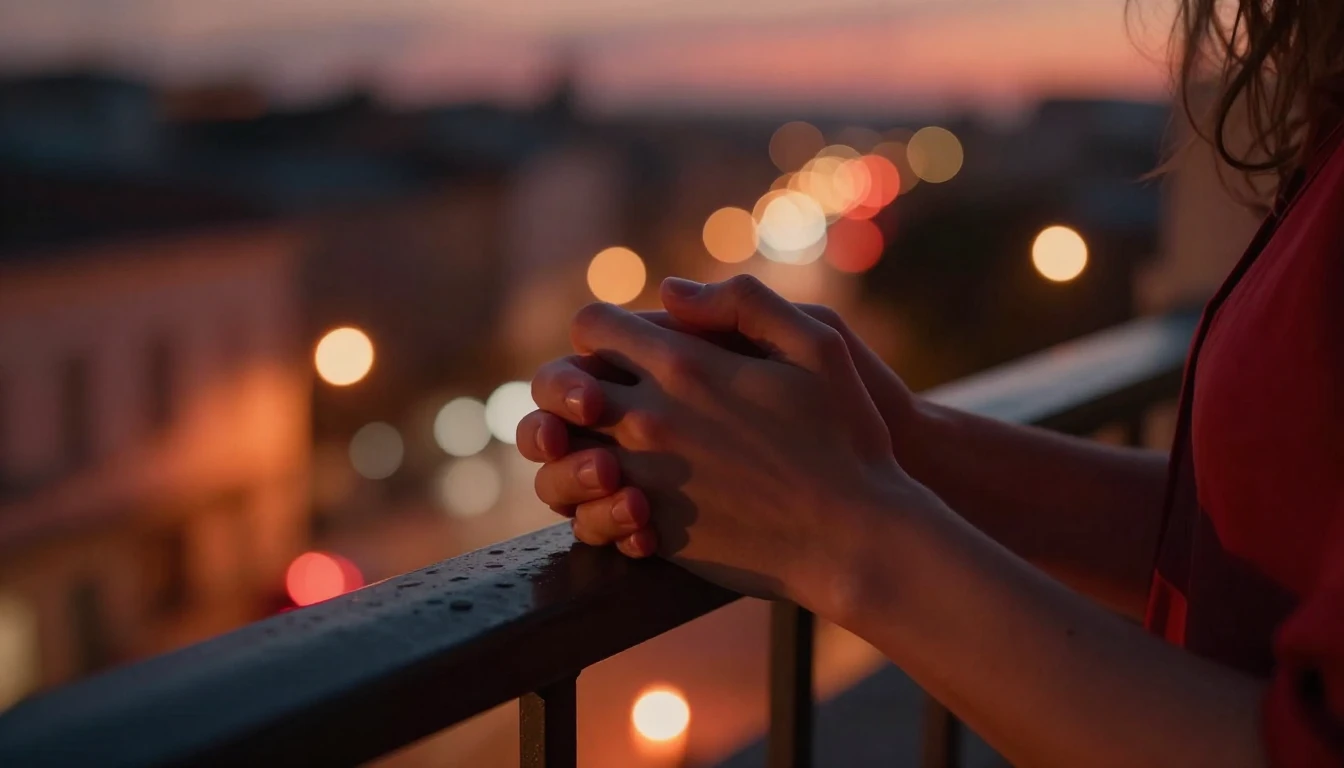 A cinematic, romantic close-up shot of a couple holding hand...