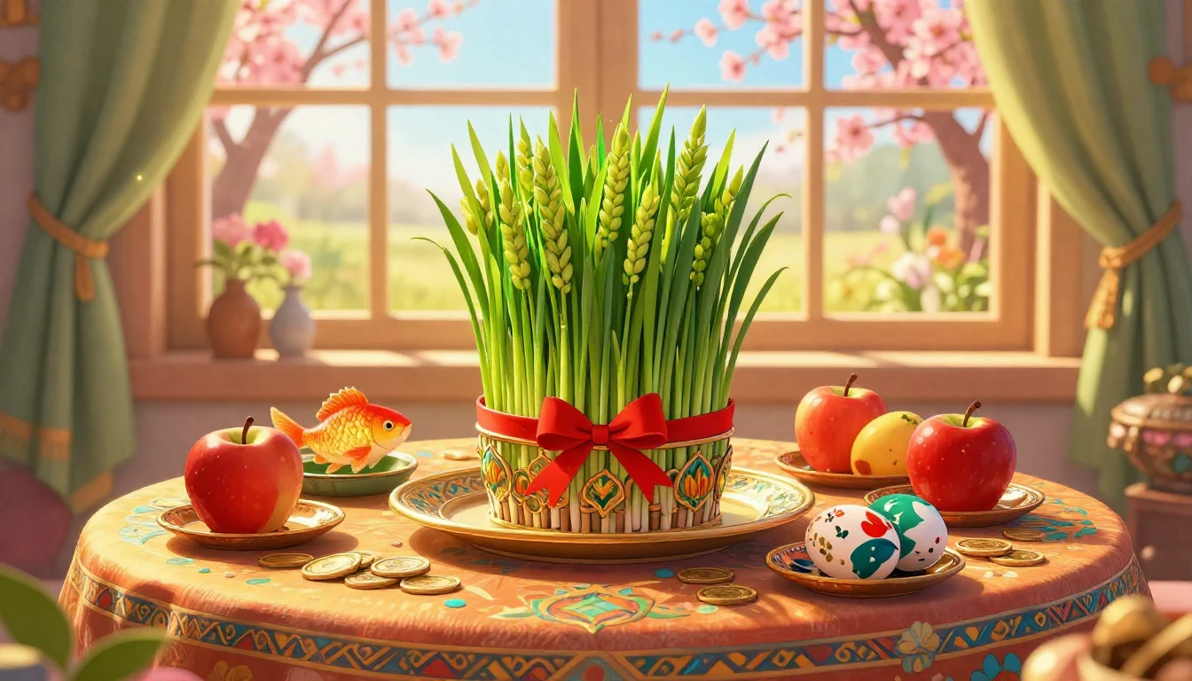 A vibrant and festive illustration celebrating Nowruz, the P...