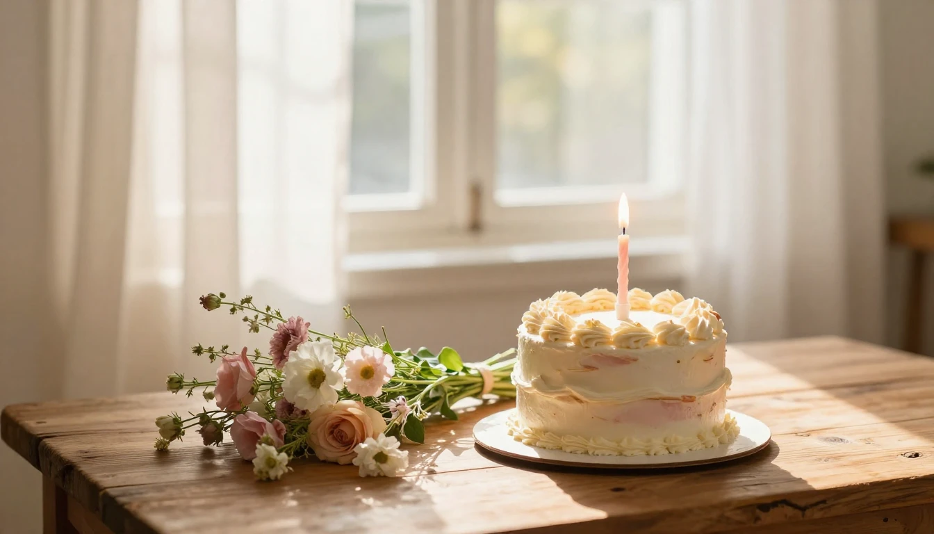 A serene and cozy scene featuring a small, beautifully decor...