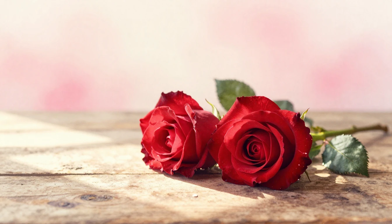 A delicate watercolor painting of two vibrant red roses rest...