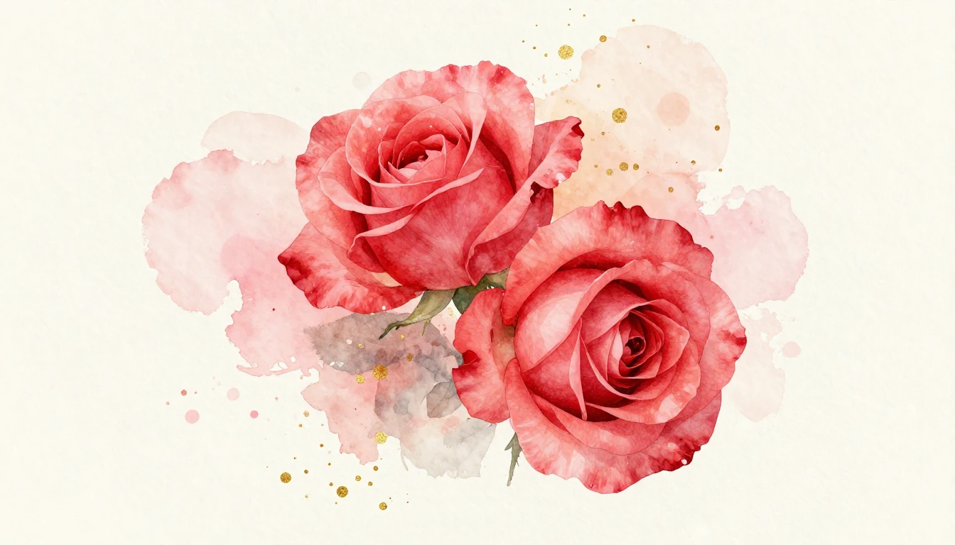 A beautiful watercolor painting of two delicate red roses in...