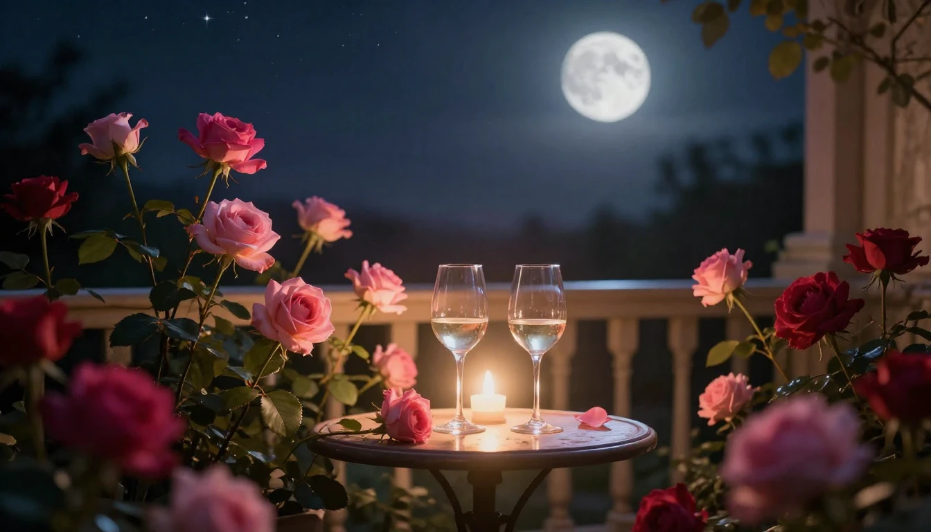 A dreamy and romantic scene of a quiet balcony overlooking a...