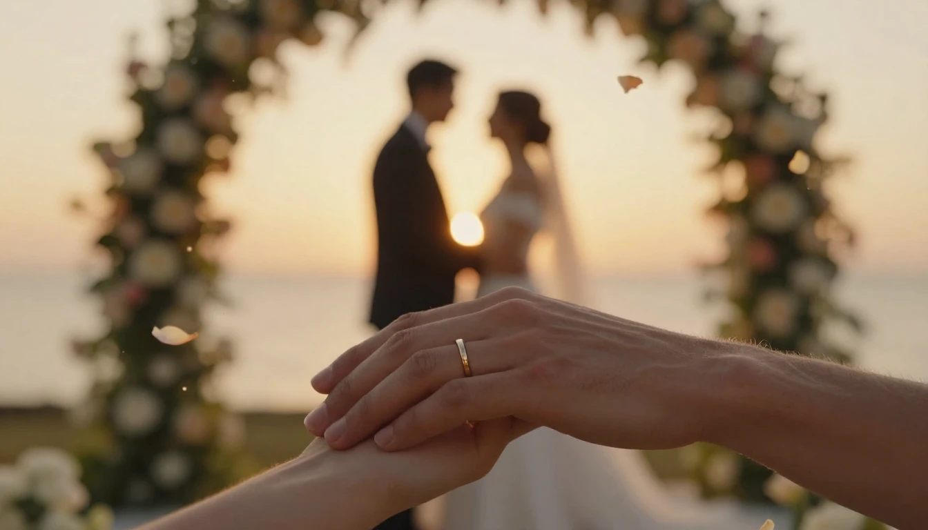 A romantic and soft composition depicting two hands gently h...