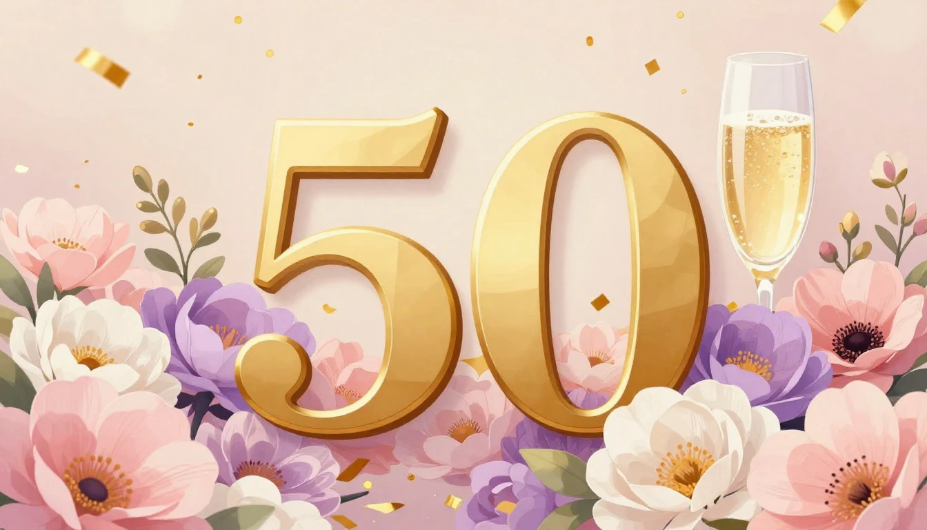 An elegant and festive illustration for a 50th birthday musi...