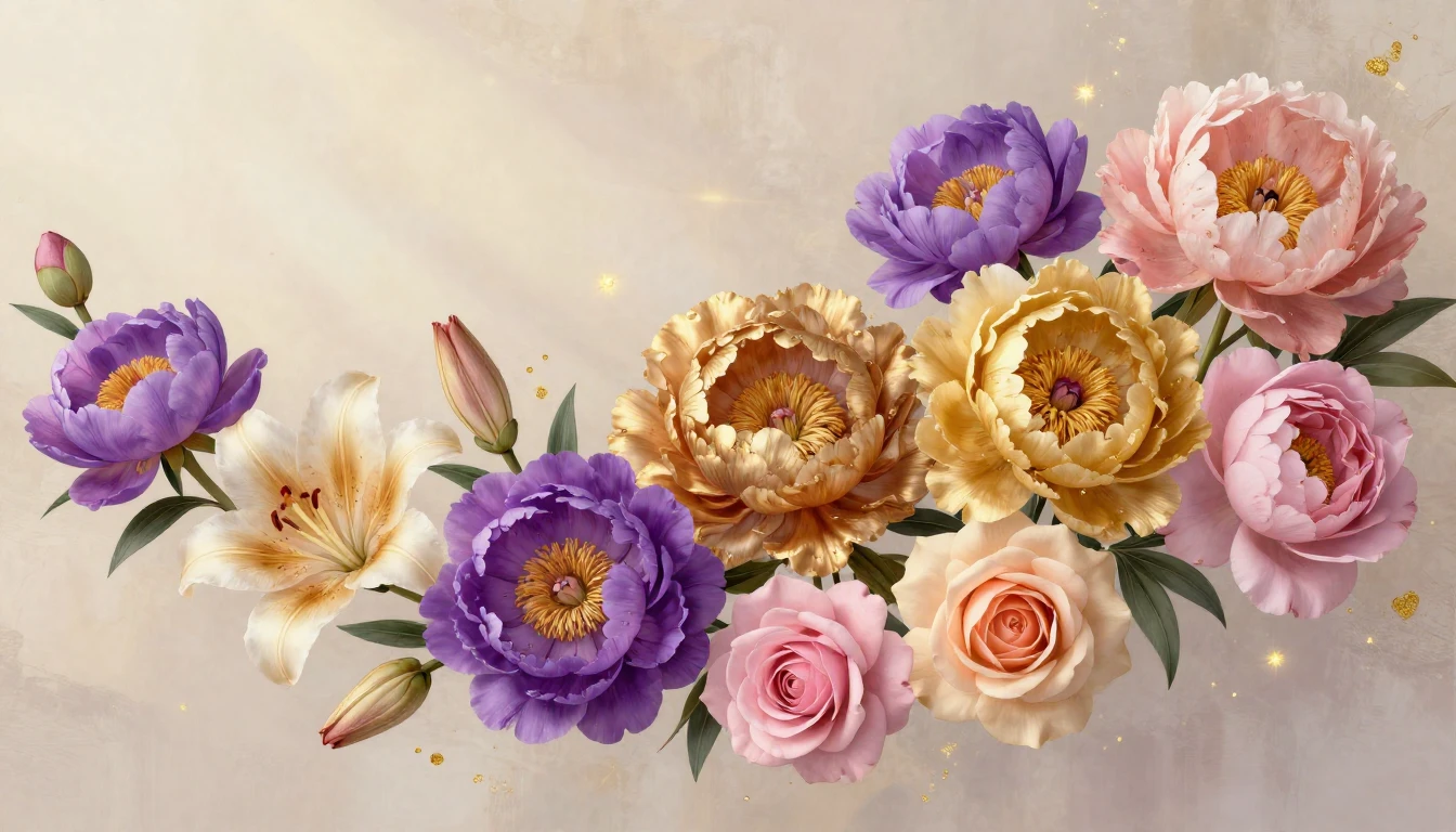 A vibrant and artistic composition featuring a variety of bl...